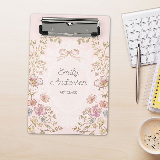 Personalisierter Name Hübsche Vintage-Blumen-Ästhe Mini Klemmbrett