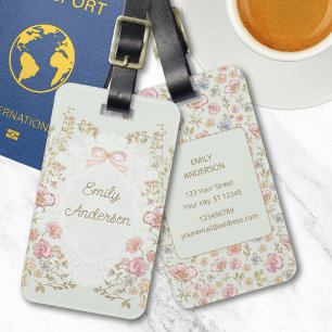 Personalisierter Name Hübsche Vintage-Blumen Flora Gepäckanhänger