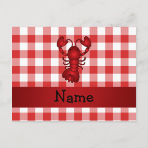 Personalisierter Name Hummer Rote Picknick Schachb Postkarte
