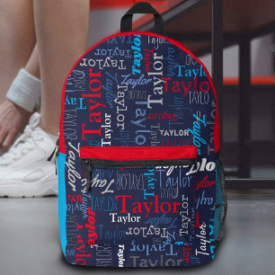 personalisierter Name in blau-graurot Bedruckter Rucksack