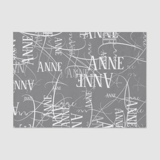 Personalisierter Name in Grau Seidenpapier (Vorderseite)