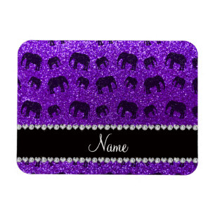 Personalisierter Name Indigo lila Glitzer Elefante Magnet