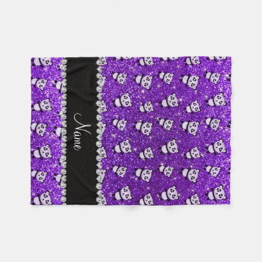 Personalisierter Name Indigo lila Glitzer Pandas Fleecedecke (Vorderseite (Horizontal))