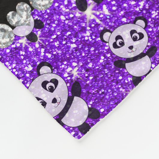 Personalisierter Name Indigo lila Glitzer Pandas Fleecedecke (Ecke)