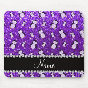 Personalisierter Name Indigo lila Glitzer Pinguine Mousepad