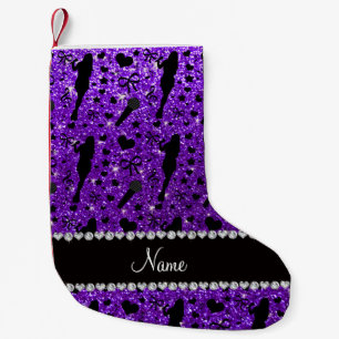Personalisierter Name Indigo lila Glitzer Sängerin Kleiner Weihnachtsstrumpf