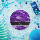 Personalisierter Name Indigo lila Glitzer Tarnung Pappteller (Party)