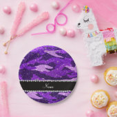 Personalisierter Name Indigo lila Glitzer Tarnung Pappteller (Party)