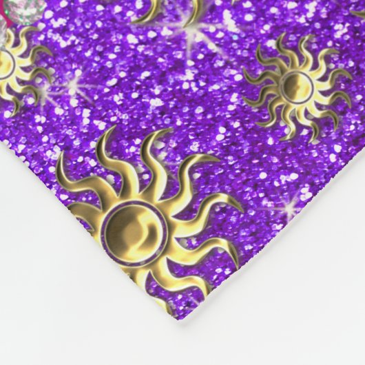 Personalisierter Name Indigo lila Goldsonnen Fleecedecke (Ecke)