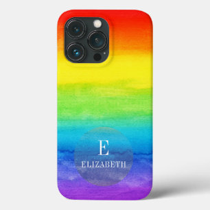 Personalisierter Name Initial Rainbow Watercolor Case-Mate iPhone Hülle