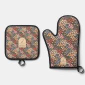 Personalisierter Name & Initialen Blumenmuster Ofenhandschuh & Topflappen-Set (Vorderseite)