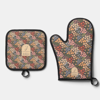 Personalisierter Name & Initialen Blumenmuster Ofenhandschuh & Topflappen-Set