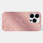 Personalisierter Name iPhone Case Rose Blush Glitz (Rückseite (Horizontal))