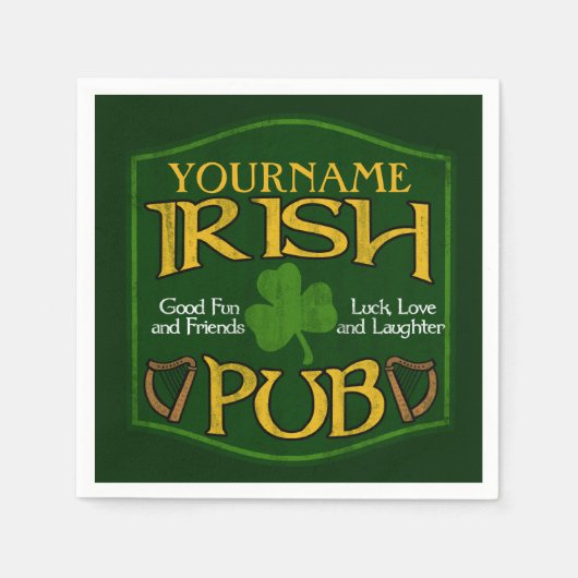 Personalisierter Name Irish Pub Paper Napkins Serviette (Vorderseite)