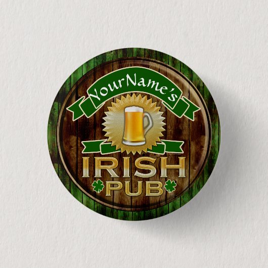 Personalisierter Name Irish Pub Sign St. Patrick's Button (Vorderseite)