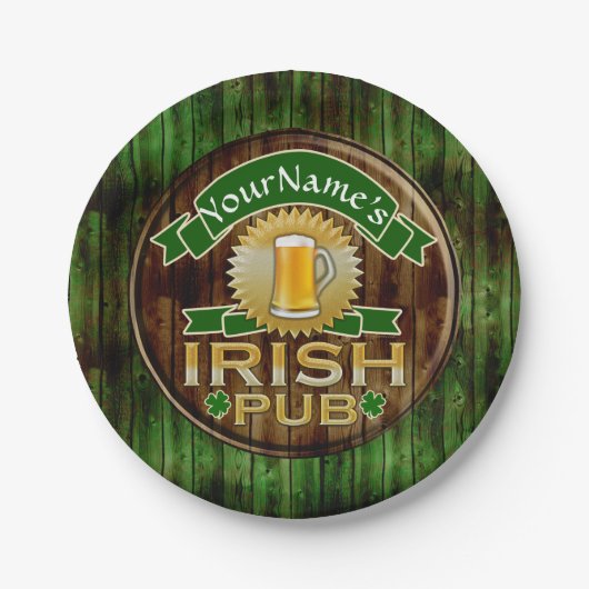 Personalisierter Name Irish Pub Sign St. Patrick's Pappteller (Vorderseite)
