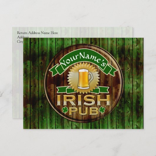 Personalisierter Name Irish Pub Sign St. Patrick's Postkarte (Vorne/Hinten)