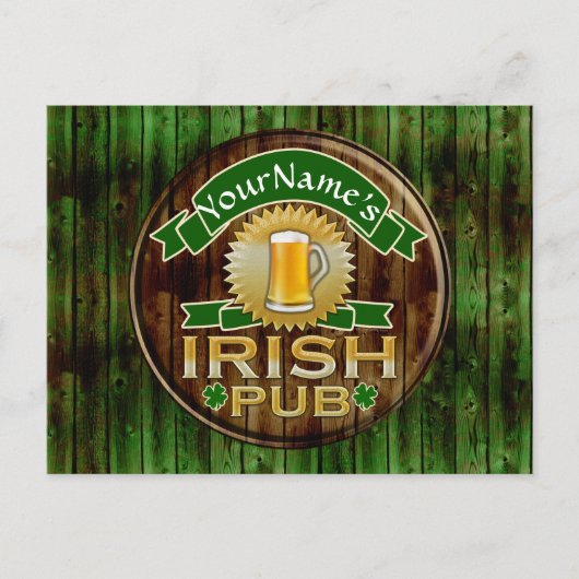 Personalisierter Name Irish Pub Sign St. Patrick's Postkarte (Vorderseite)