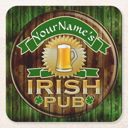 Personalisierter Name Irish Pub Sign St. Patrick's Rechteckiger Pappuntersetzer (Vorderseite)