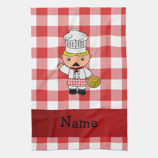 Personalisierter Name Italienischer Koch Rot-weiße Geschirrtuch (Vertikal)