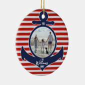 Personalisierter Name & Jahr Rot-Weiß- und Blauer Keramik Ornament (Rechts)