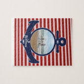 Personalisierter Name & Jahr Rot-Weiß- und Blauer  Puzzle (Horizontal)