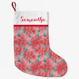 Personalisierter Name Jolly Pink und Red Poinsetti Kleiner Weihnachtsstrumpf