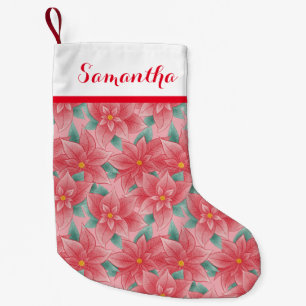 Personalisierter Name Jolly Pink und Red Poinsetti Kleiner Weihnachtsstrumpf