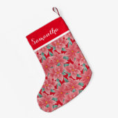 Personalisierter Name Jolrot-weiße Poinsettia Kleiner Weihnachtsstrumpf (Rückseite (Hängend))