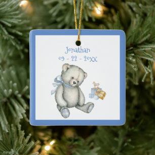 Personalisierter Name Junge Blauer Bär Vintage And Keramikornament
