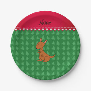 Personalisierter Name Kangaroo, grüne Weihnachtsbä Pappteller