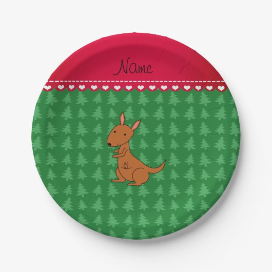 Personalisierter Name Kangaroo, grüne Weihnachtsbä Pappteller (Vorderseite)