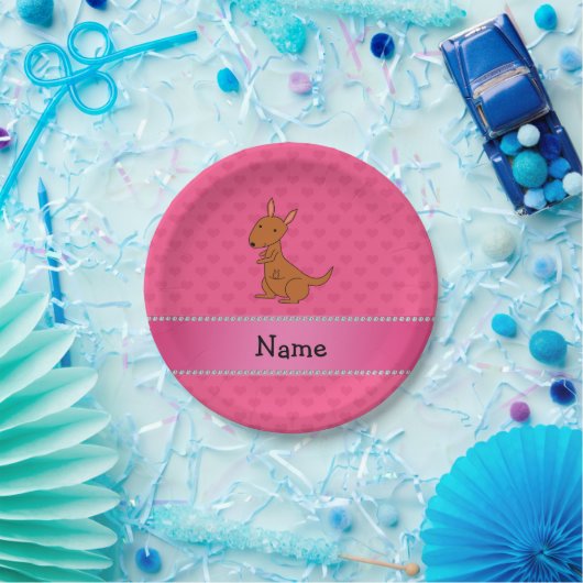 Personalisierter Name Kangaroo rosa Herzen Pappteller (Party)