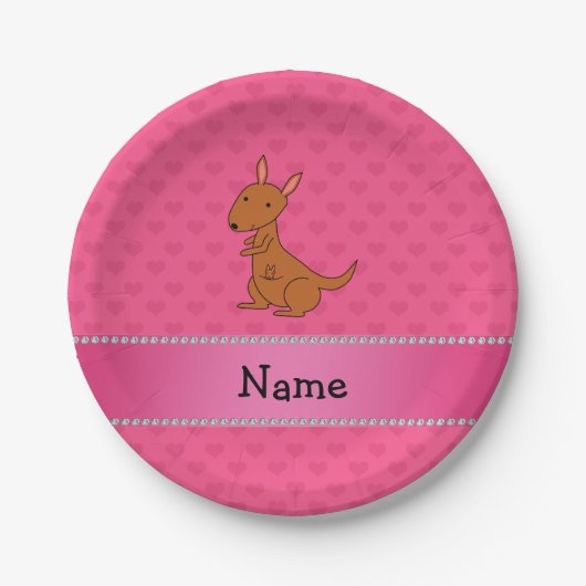 Personalisierter Name Kangaroo rosa Herzen Pappteller (Vorderseite)