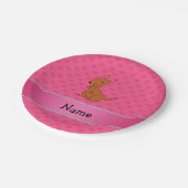 Personalisierter Name Kangaroo rosa Herzen Pappteller (Schrägansicht)
