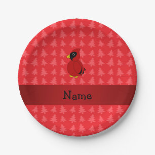 Personalisierter Name Kardinal Rote Weihnachtsbäum Pappteller