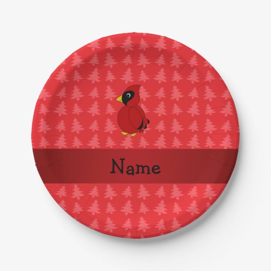 Personalisierter Name Kardinal Rote Weihnachtsbäum Pappteller (Vorderseite)