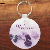 Personalisierter Name Keyring - Lila Blumen Schlüsselanhänger (Vorderseite)
