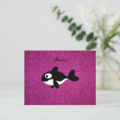 Personalisierter Name Killer Wal Pink Glitzer Postkarte (Stehend Vorderseite)