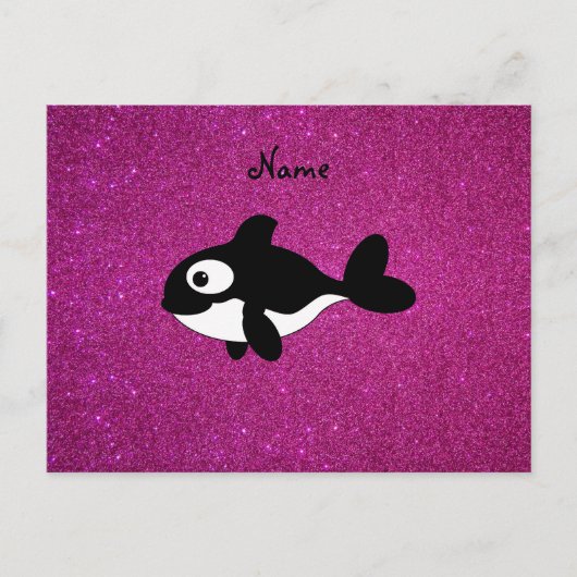 Personalisierter Name Killer Wal Pink Glitzer Postkarte (Vorderseite)