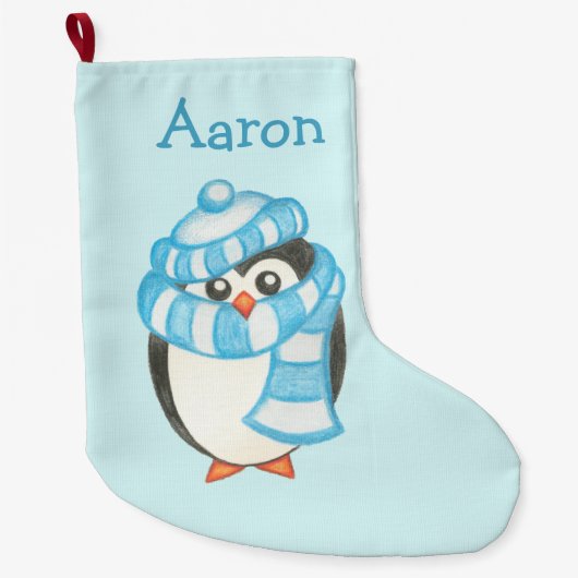 Personalisierter Name Kinder Weihnachten Pinguin S Großer Weihnachtsstrumpf (Vorderseite)