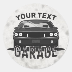 Personalisierter NAME Klassischer Muscle-Car-Garag Runder Aufkleber