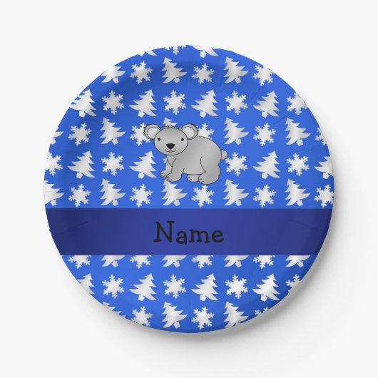 Personalisierter Name koala blauen Schneeflocken B Pappteller (Vorderseite)