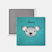 Personalisierter Name koala Gesicht türkis Glitzer Magnet (Vorderseite/Rückseite)