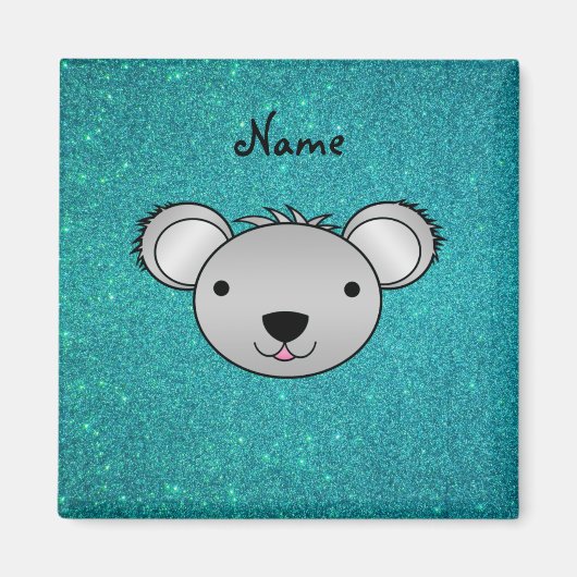 Personalisierter Name koala Gesicht türkis Glitzer Magnet (Vorne)