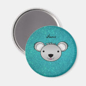 Personalisierter Name koala Gesicht türkis Glitzer Magnet (Vorderseite/Rückseite)