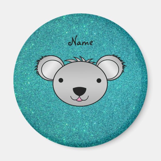 Personalisierter Name koala Gesicht türkis Glitzer Magnet (Vorne)
