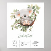 Personalisierter Name Koala Kinderzimmer Art Print Poster (Vorne)