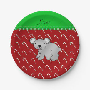 Personalisierter Name Koala Rote Weihnachtskuchen Pappteller