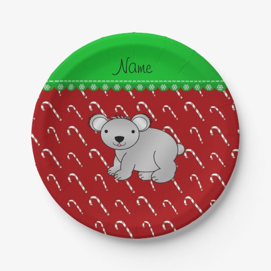 Personalisierter Name Koala Rote Weihnachtskuchen Pappteller (Vorderseite)